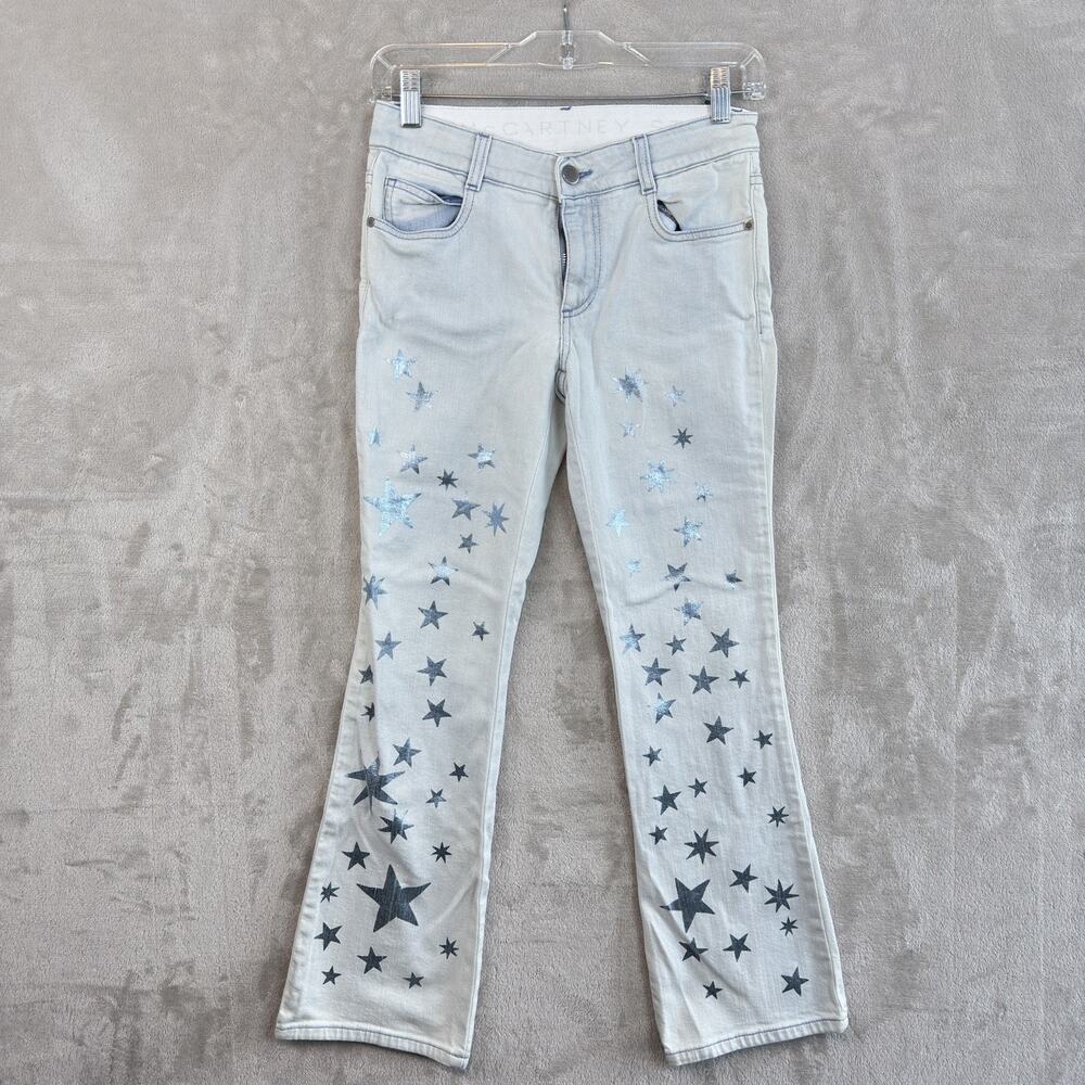 Stella McCartney Star Print Flared Jeans Size 25 Light Wash Denim Designer Y2K